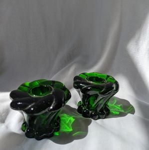 PAIR OF EMERALD GREEN CANDLE HOLDERS